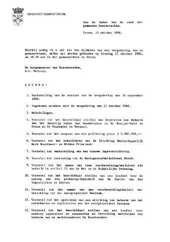 Boarnsterhim vergaderstukken gemeenteraad  1986-10-21