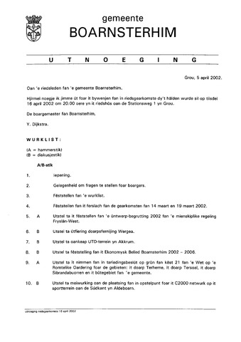 Boarnsterhim vergaderstukken gemeenteraad  2002-04-16