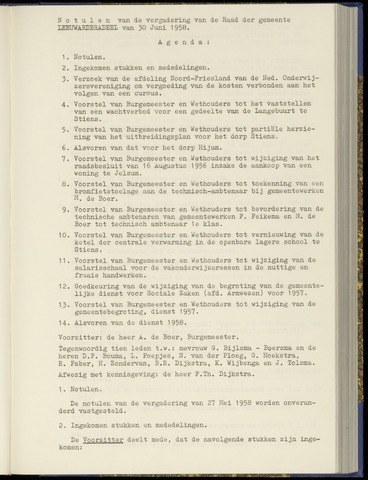 Notulen van de gemeenteraad van Leeuwarderadeel 1958-06-30