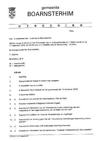 Boarnsterhim vergaderstukken gemeenteraad  2002-12-17