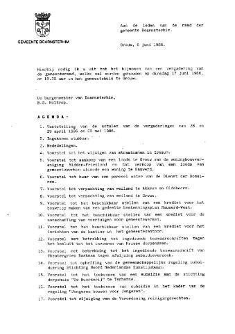 Boarnsterhim vergaderstukken gemeenteraad  1986-06-17