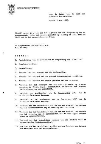 Boarnsterhim vergaderstukken gemeenteraad  1987-06-16