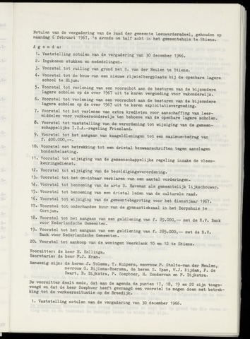 Notulen van de gemeenteraad van Leeuwarderadeel 1967-02-06