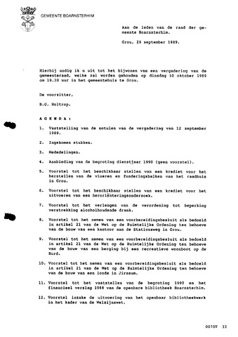 Boarnsterhim vergaderstukken gemeenteraad  1989-10-10