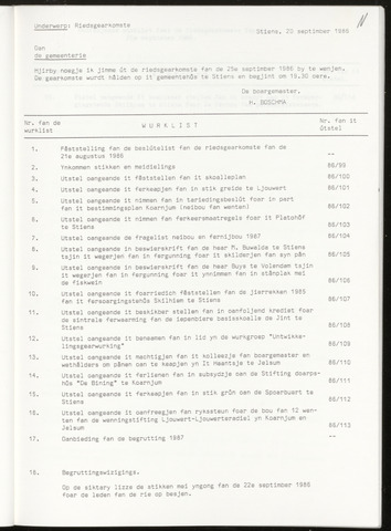 Notulen van de gemeenteraad van Leeuwarderadeel 1986-09-25
