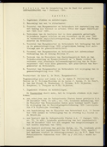 Notulen van de gemeenteraad van Leeuwarderadeel 1960