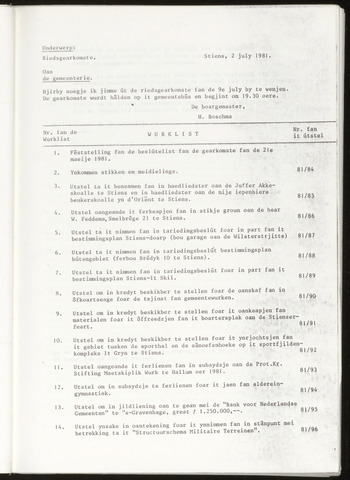 Notulen van de gemeenteraad van Leeuwarderadeel 1981-07-09