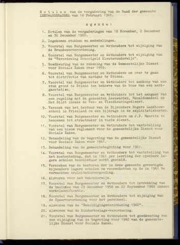 Notulen van de gemeenteraad van Leeuwarderadeel 1961