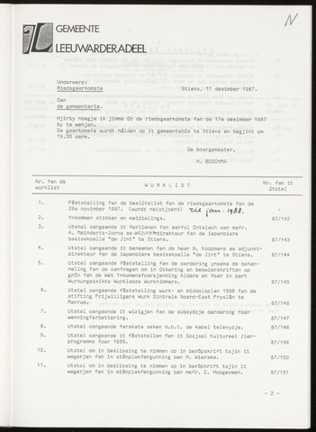 Notulen van de gemeenteraad van Leeuwarderadeel 1987-12-17