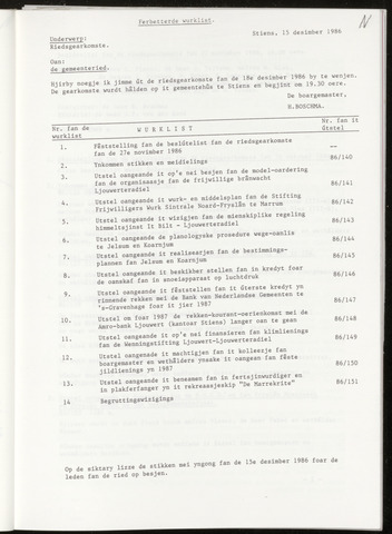 Notulen van de gemeenteraad van Leeuwarderadeel 1986-12-18
