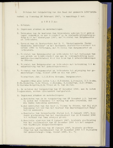 Notulen van de gemeenteraad van Leeuwarderadeel 1947
