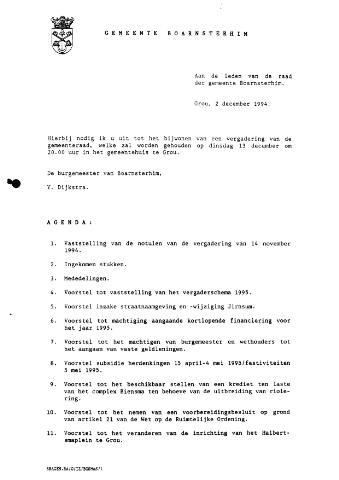 Boarnsterhim vergaderstukken gemeenteraad  1994-12-13