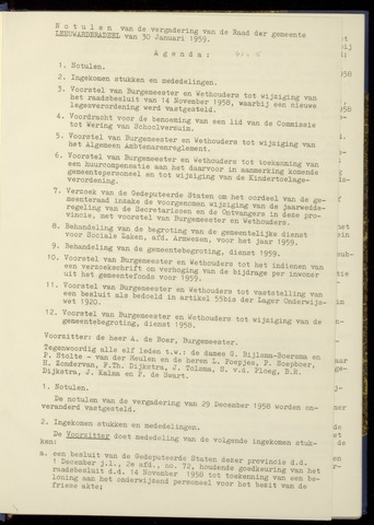 Notulen van de gemeenteraad van Leeuwarderadeel 1959