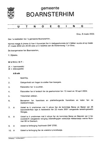 Boarnsterhim vergaderstukken gemeenteraad  2002-05-21