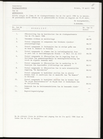Notulen van de gemeenteraad van Leeuwarderadeel 1986-04-24