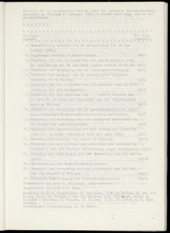 Notulen van de gemeenteraad van Leeuwarderadeel 1966-01-21