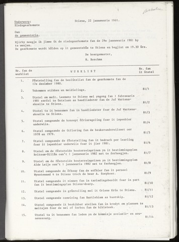 Notulen van de gemeenteraad van Leeuwarderadeel 1981-01-29