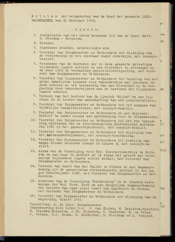 Notulen van de gemeenteraad van Leeuwarderadeel 1952