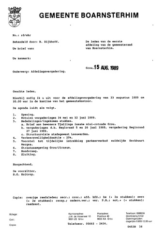 Boarnsterhim vergaderstukken gemeenteraad  1989-08-23