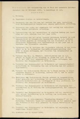 Notulen van de gemeenteraad van Leeuwarderadeel 1950-02-16