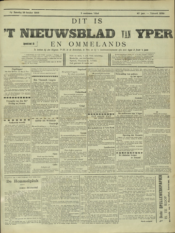 Nieuwsblad van Yperen en van het Arrondissement (1872 - 1912) 1910-10-29