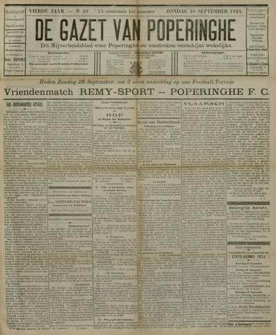 De Gazet van Poperinghe  (1921-1940) 1924-09-28