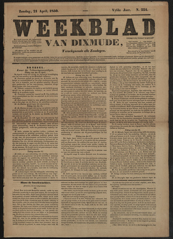 Weekblad van Dixmude (1847-1851, 1853-1857, 1860, 1863, 1867, 1873-1874, 1876-1877 en 1879) 1850-04-21