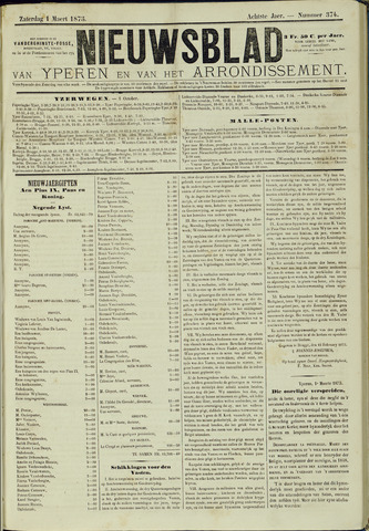 Nieuwsblad van Yperen en van het Arrondissement (1872-1912) 1873-03-01