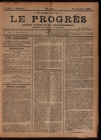 Le Progrès (1841-1914) 1890-11-16