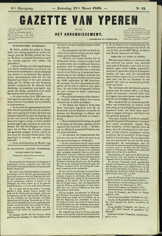 Gazette van Yperen (1857-1862) 1858-03-27