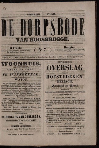 De Dorpsbode van Rousbrugge (1856-1857 en 1860-1862) 1861-10-31