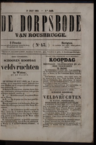 De Dorpsbode van Rousbrugge (1856-1857 en 1860-1862) 1862-07-17