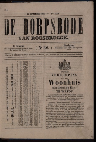 De Dorpsbode van Rousbrugge (1856-1857 en 1860-1862) 1862-09-25