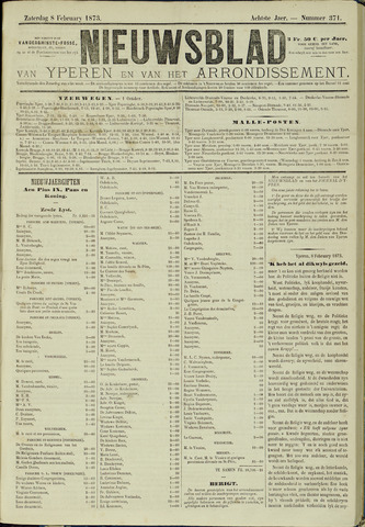 Nieuwsblad van Yperen en van het Arrondissement (1872 - 1912) 1873-02-08