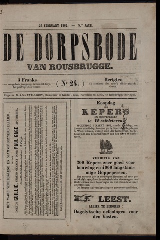 De Dorpsbode van Rousbrugge (1856-1857 en 1860-1862) 1862-02-27