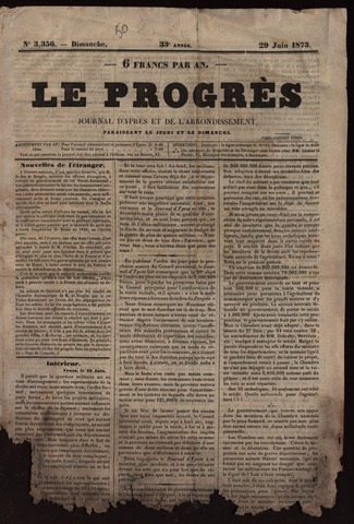 Le Progrès (1841-1914) 1873-06-29