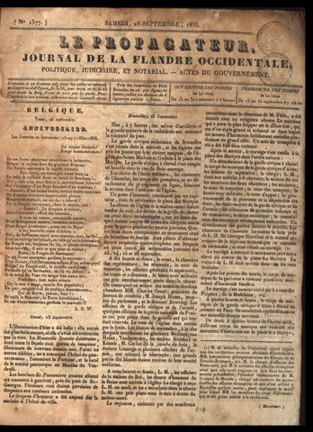 Le Propagateur (1818-1871) 1833-09-28