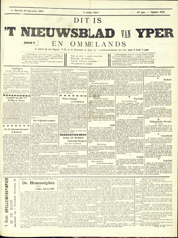Nieuwsblad van Yperen en van het Arrondissement (1872 - 1912) 1910-09-10