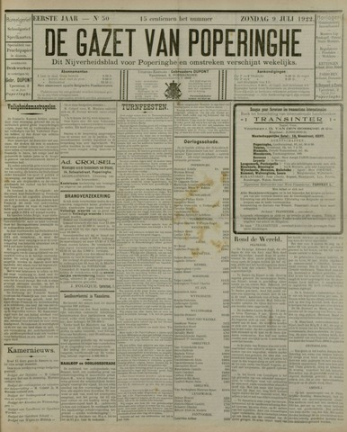 De Gazet van Poperinghe  (1921-1940) 1922-07-09