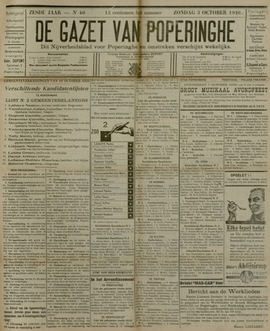 De Gazet van Poperinghe  (1921-1940) 1926-10-03