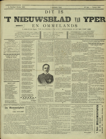 Nieuwsblad van Yperen en van het Arrondissement (1872-1912) 1910-10-08