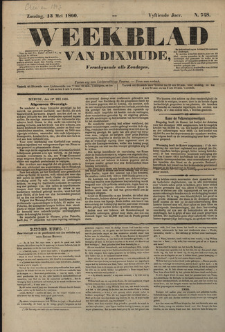 Weekblad van Dixmude (1847-1851, 1853-1857, 1860, 1863, 1867, 1873-1874, 1876-1877 en 1879) 1860-05-13