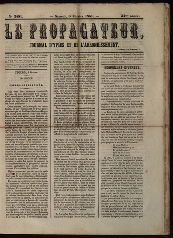 Le Propagateur (1818-1871) 1851-02-08
