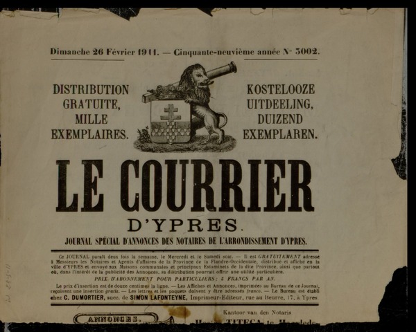 Le Courrier d'Ypres (1858, 1866, 1884 en 1911) 1911-02-26