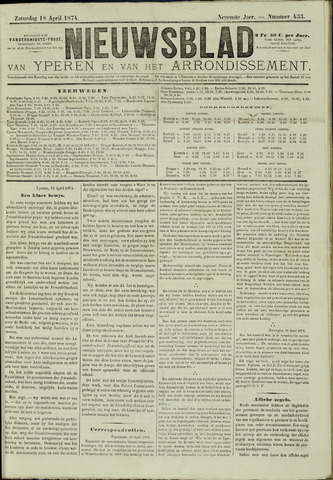 Nieuwsblad van Yperen en van het Arrondissement (1872 - 1912) 1874-04-18