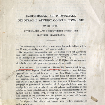 Jaarverslag der provinciale geldersche archeologische commissie over het jaar 1906, uitgebracht aan Gedeputeerde Staten der Provincie Gelderland