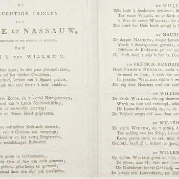 Gedicht op de Prinsen van Oranje-Nassau Willem I tot Willem V - 1787