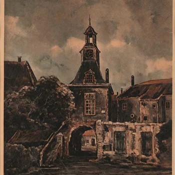 Kleurenafdruk, voorstellende de Waterpoort te Tiel, vervaardigd door Henk ten Cate te Tiel, 1940