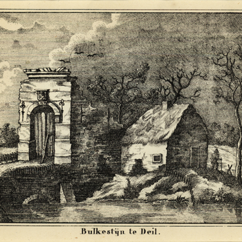 Lithografie, voorstellende de poort van kasteel Bulckesteyn te Deil, 1841