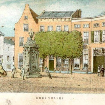 Lithografie, voorstellende de Groenmarkt te Tiel, 1840-1870